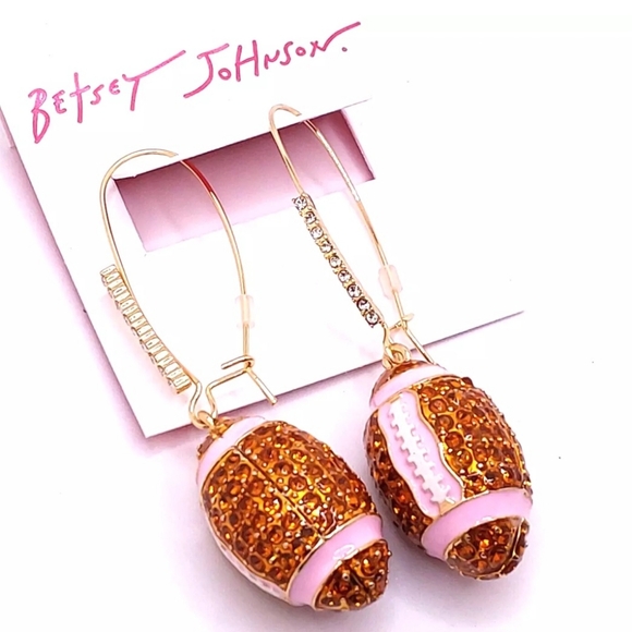 Betsey Johnson Jewelry - 🏈🩷Betsey Johnson Womens Football Dangle Rhinestone Earrings
